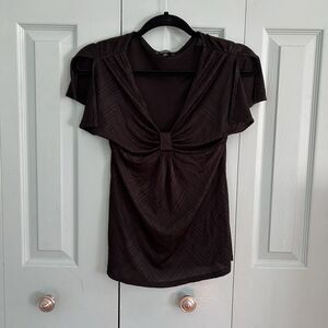 Y2K Express Black Deep V-Neck Babydoll Blouse Top XS Zig Zag Retro